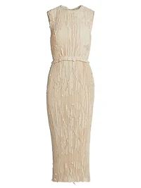 Pleated Fil Coupe Sheath Dress
