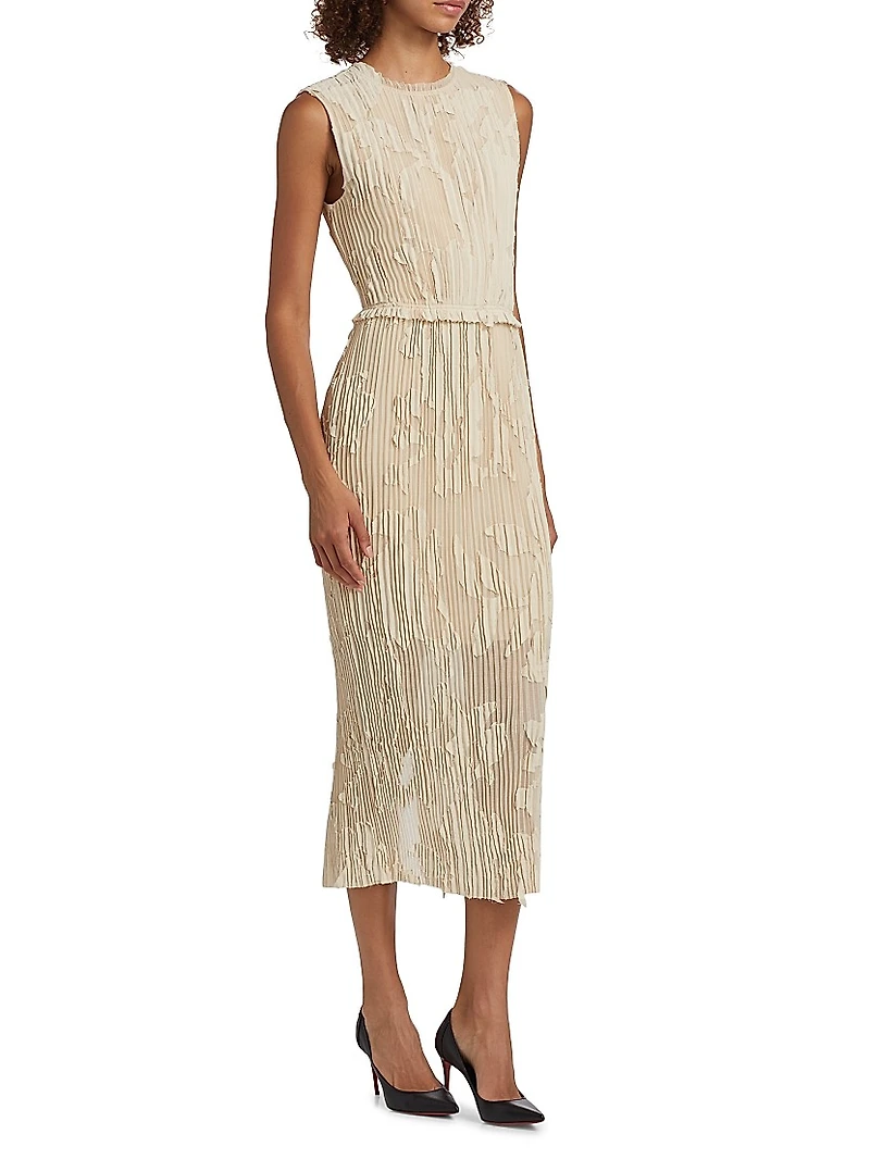 Pleated Fil Coupe Sheath Dress