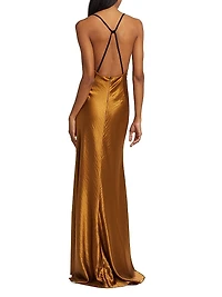 Hammered Satin Backless Gown