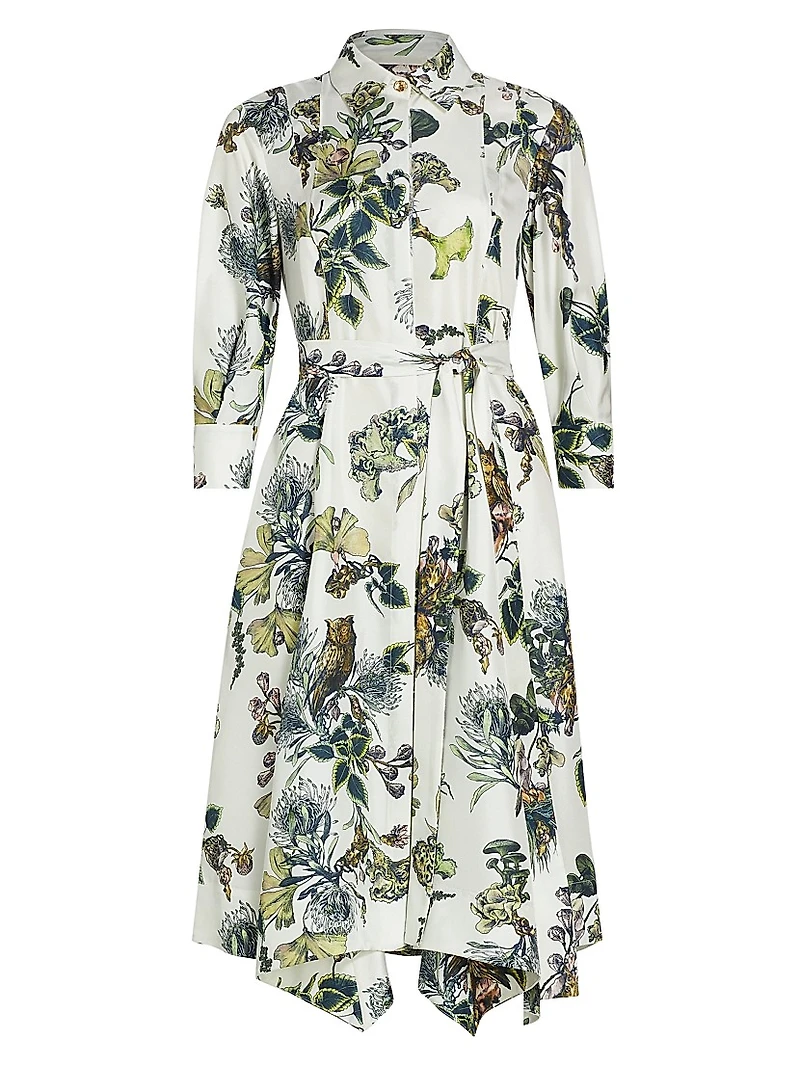 Forest Floral Silk Belted Shirtdress