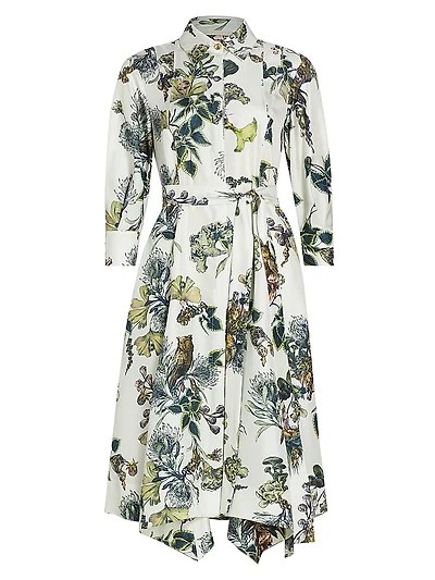 Forest Floral Silk Belted Shirtdress