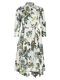 Forest Floral Silk Belted Shirtdress