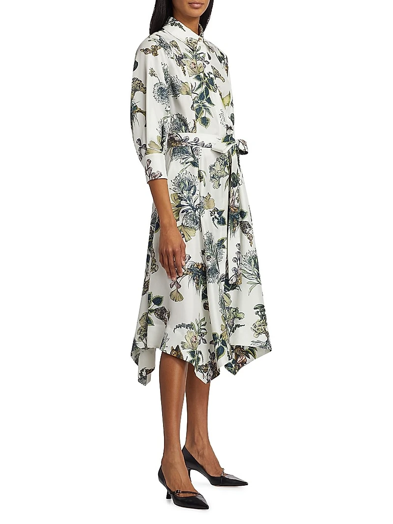 Forest Floral Silk Belted Shirtdress