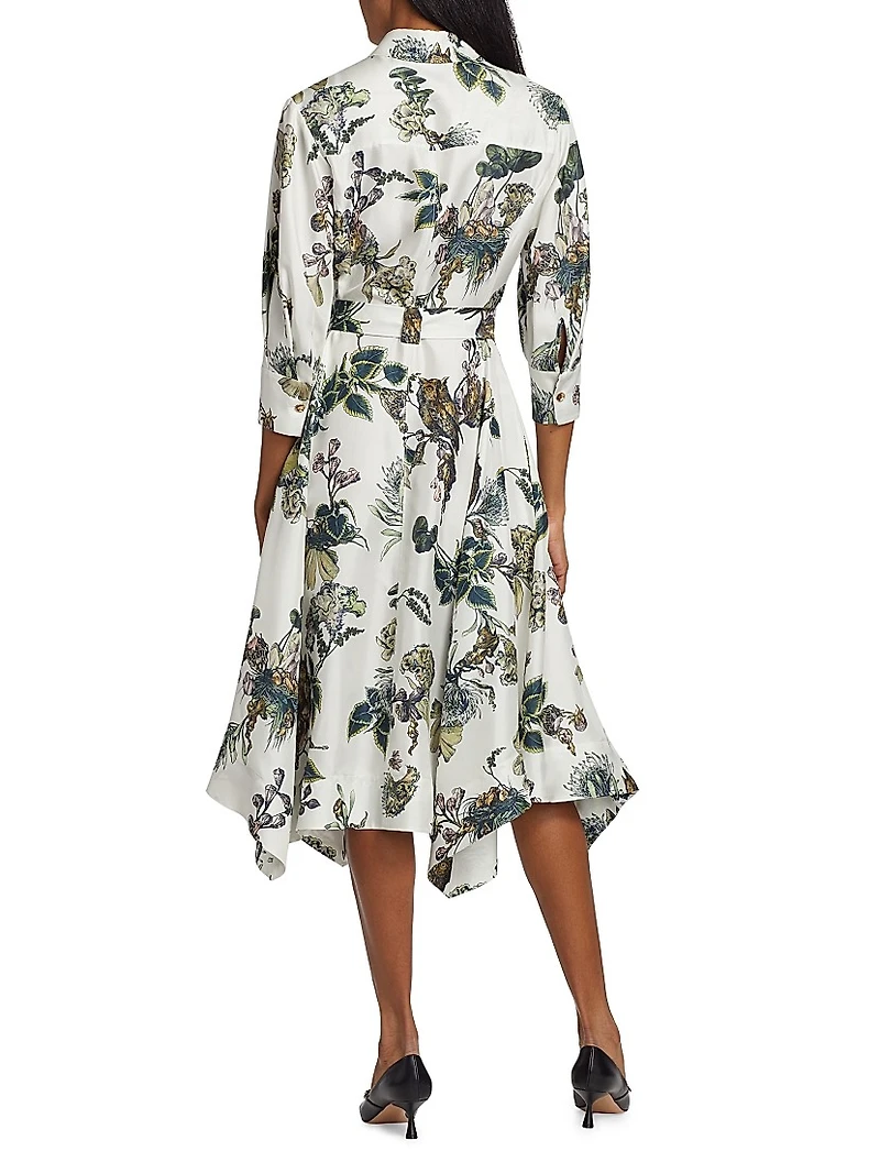 Forest Floral Silk Belted Shirtdress