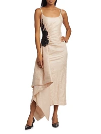 Floral-Embellished Crinkle Satin Gown