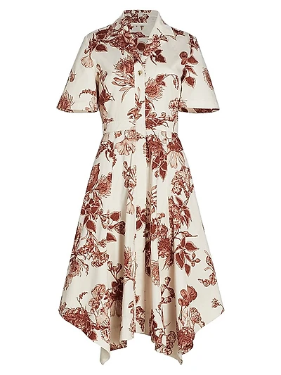 Forest Floral Cotton Handkerchief Midi-Dress