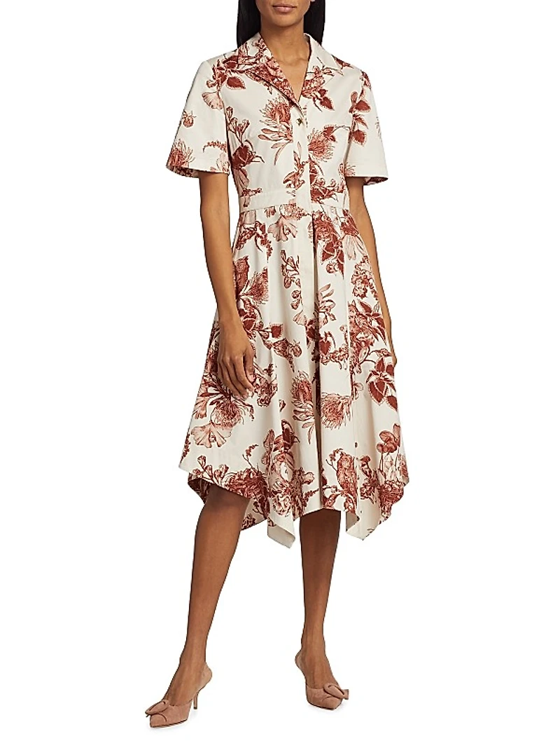 Forest Floral Cotton Handkerchief Midi-Dress