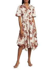 Forest Floral Cotton Handkerchief Midi-Dress
