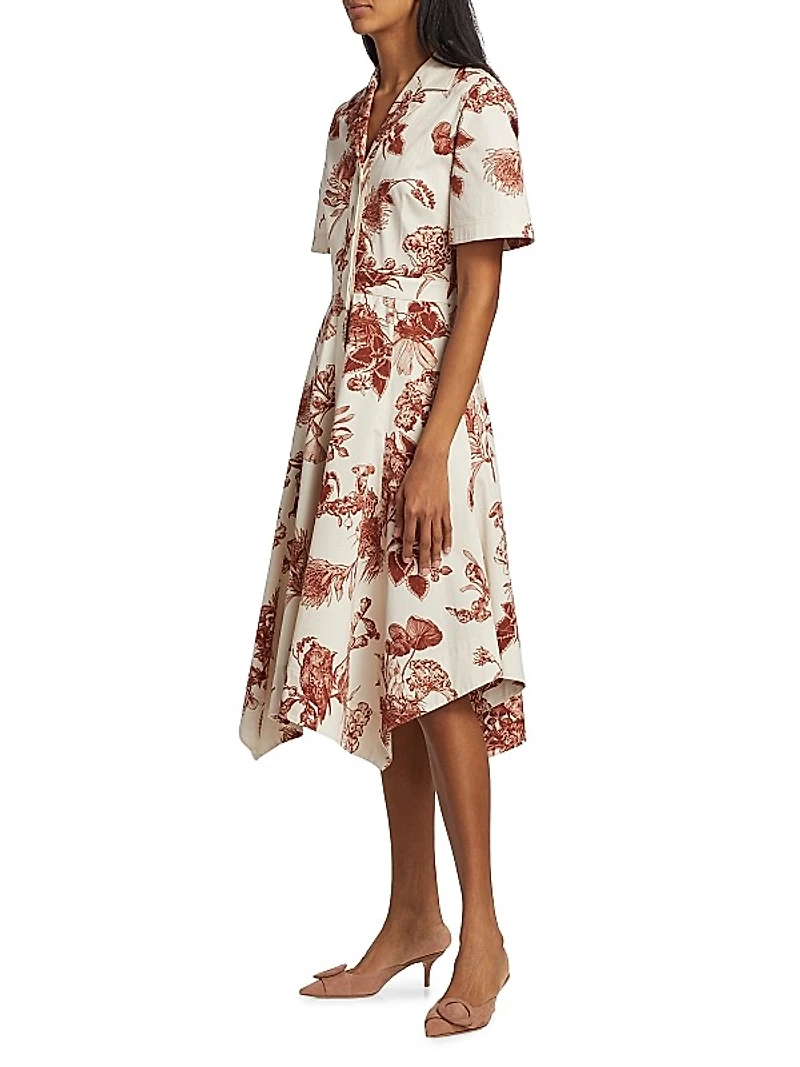Forest Floral Cotton Handkerchief Midi-Dress