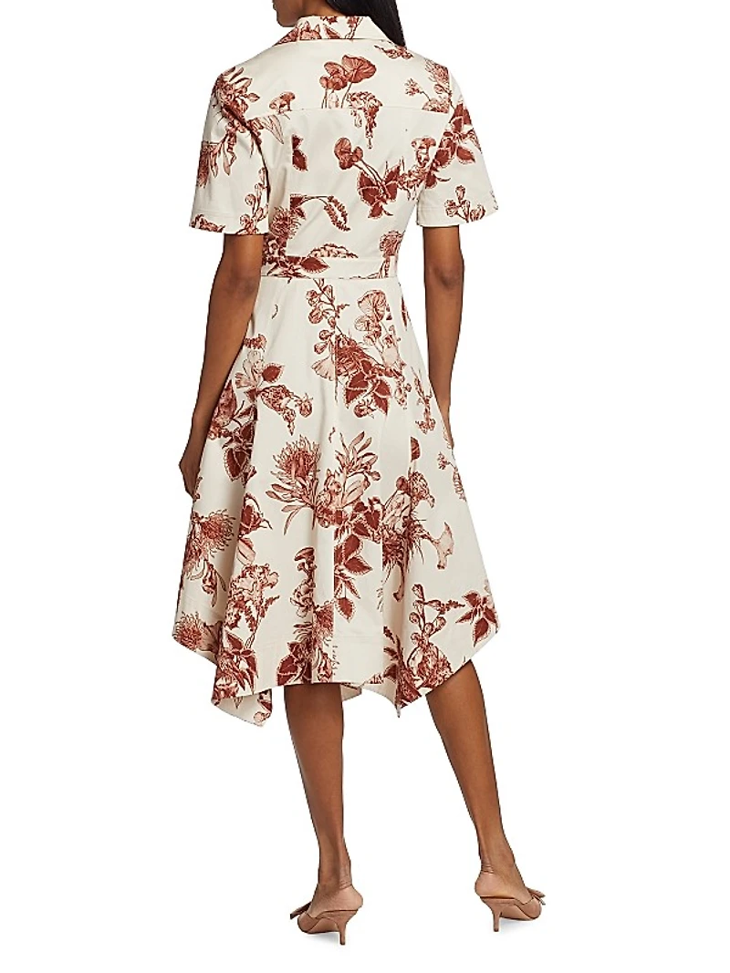 Forest Floral Cotton Handkerchief Midi-Dress