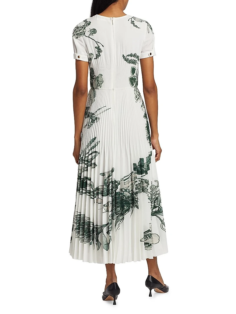 Pincushion Floral Pleated Midi-Dress