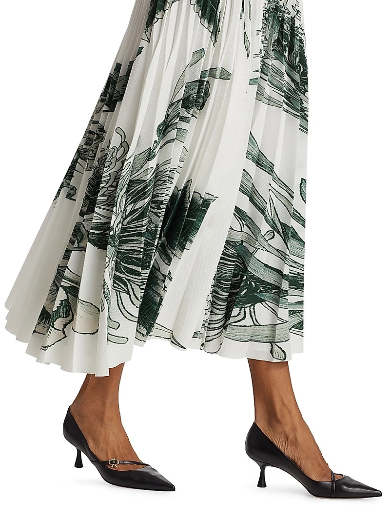 Pincushion Floral Pleated Midi-Dress