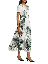 Pincushion Floral Pleated Midi-Dress