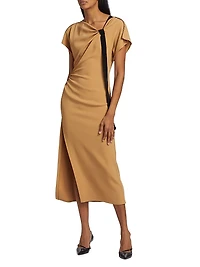 Draped Neck Tie-Detail Crepe Dress