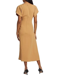Draped Neck Tie-Detail Crepe Dress
