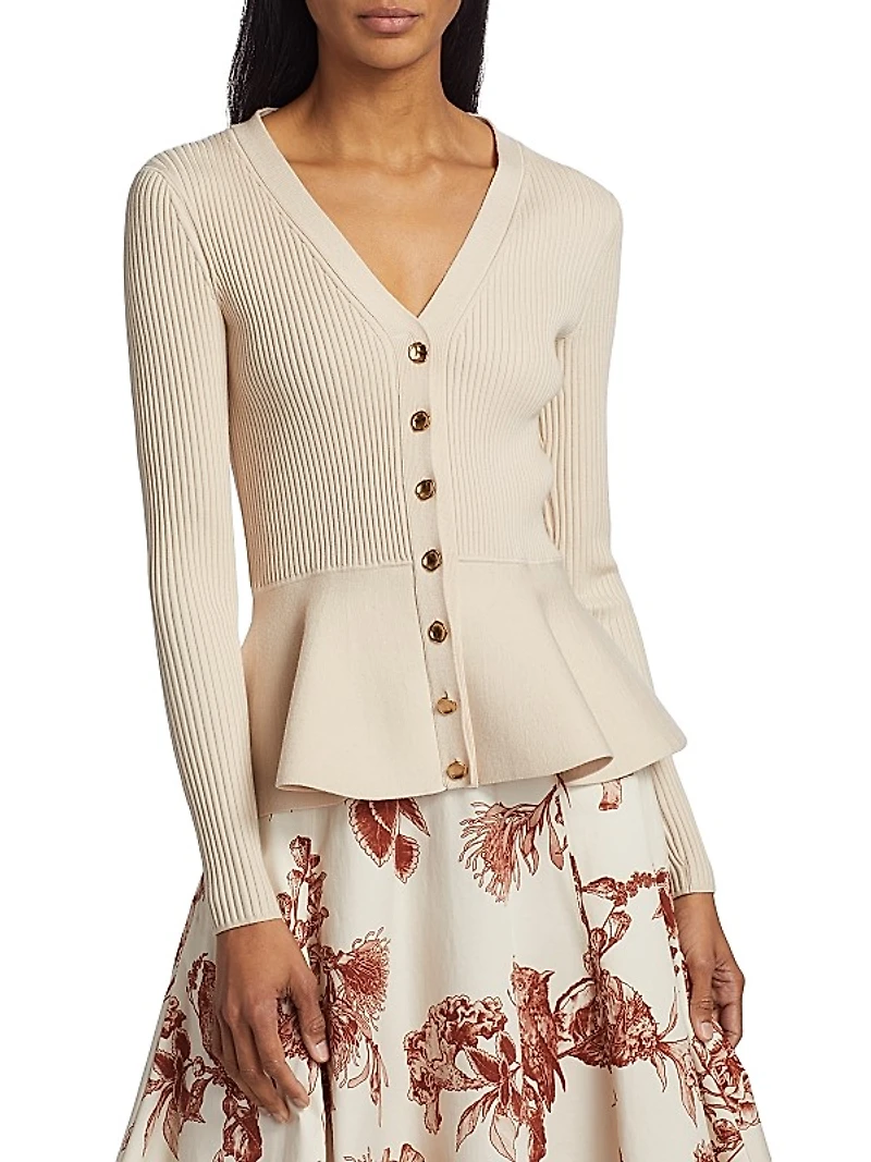 Rib-Knit Peplum Cardigan