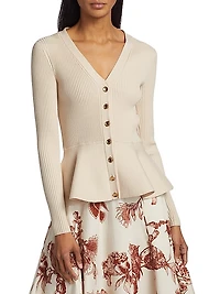 Rib-Knit Peplum Cardigan