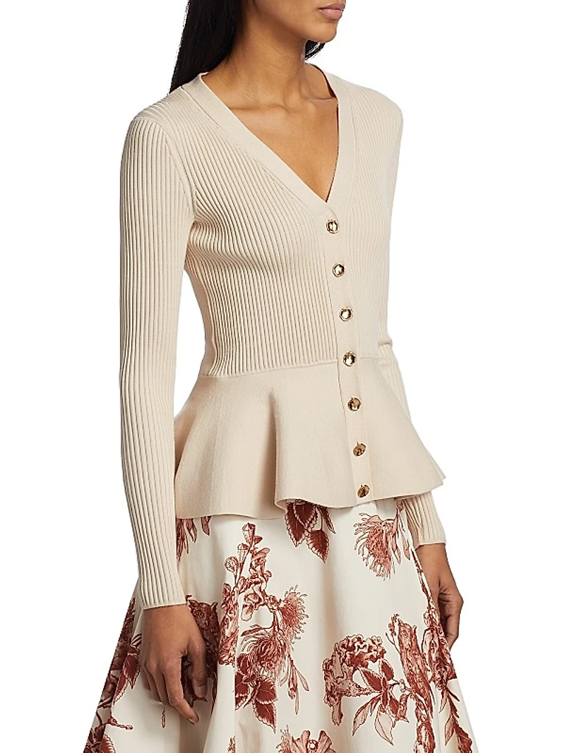 Rib-Knit Peplum Cardigan