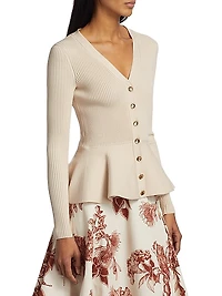 Rib-Knit Peplum Cardigan