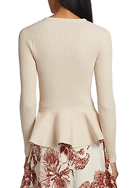 Rib-Knit Peplum Cardigan