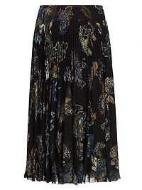 Forest Floral Chiffon Pleated Midi-Skirt