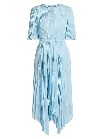Pleated Floral Fil Coupe Fit-&-Flare Dress