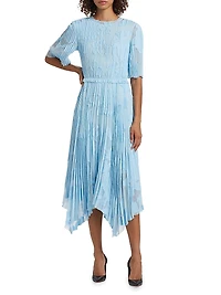 Pleated Floral Fil Coupe Fit-&-Flare Dress