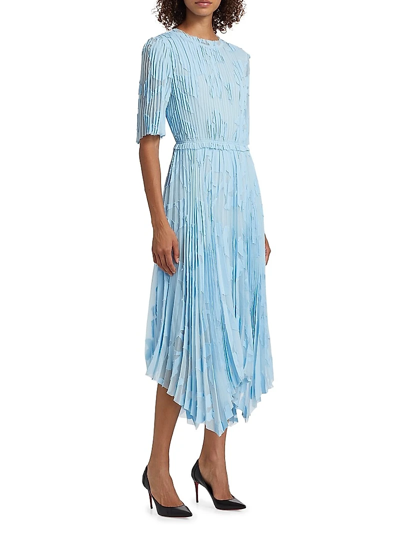 Pleated Floral Fil Coupe Fit-&-Flare Dress