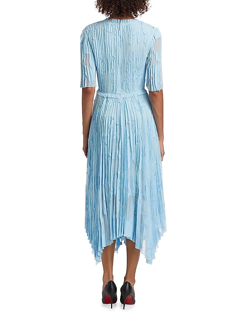 Pleated Floral Fil Coupe Fit-&-Flare Dress