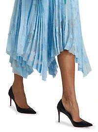 Pleated Floral Fil Coupe Fit-&-Flare Dress