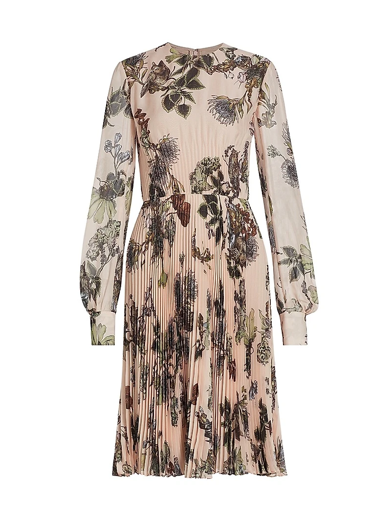 Forest Floral Pleated Midi-Dress