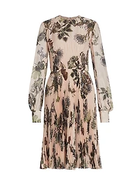 Forest Floral Pleated Midi-Dress