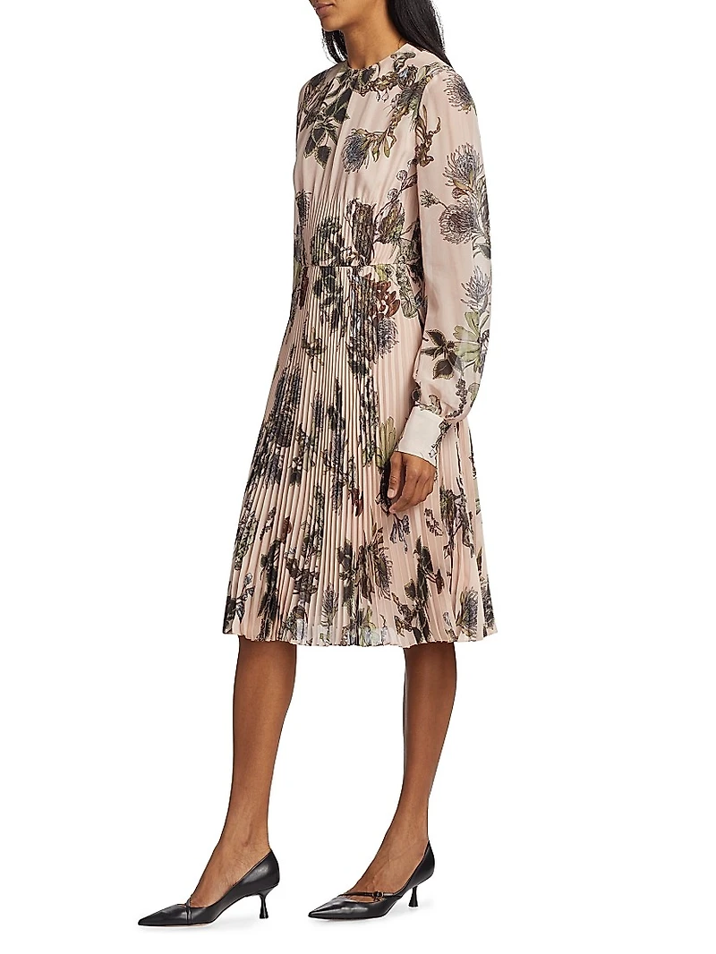 Forest Floral Pleated Midi-Dress
