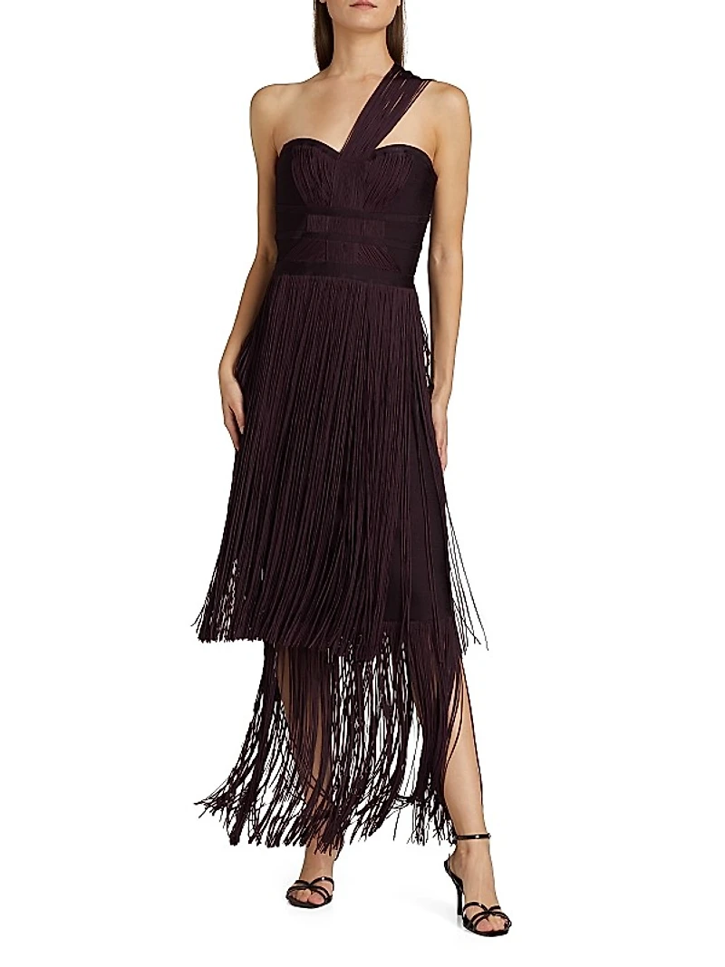 Daniella Fringe One-Shoulder Bandage Gown