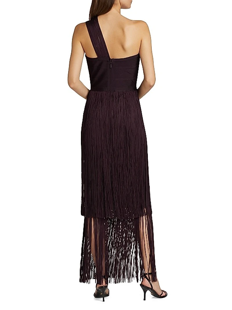 Daniella Fringe One-Shoulder Bandage Gown