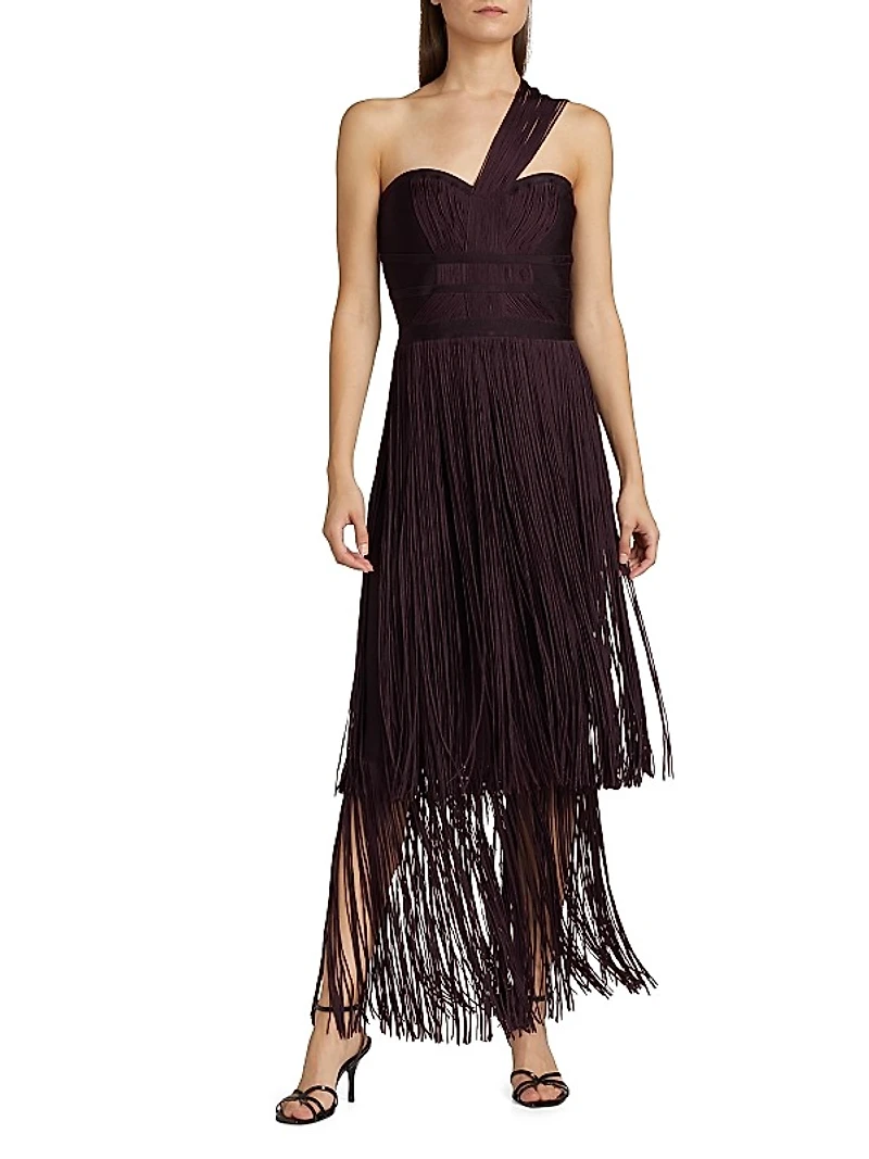 Daniella Fringe One-Shoulder Bandage Gown