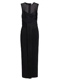 Nina Mesh Paneled Fringe Gown