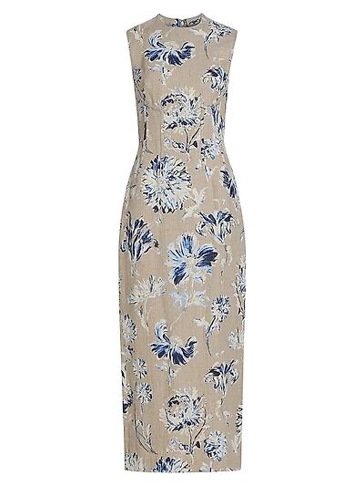 Seamed Linen Column Dress