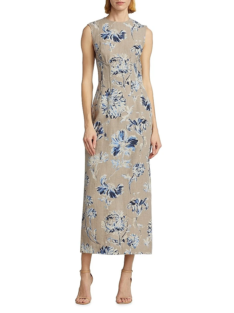 Seamed Linen Column Dress