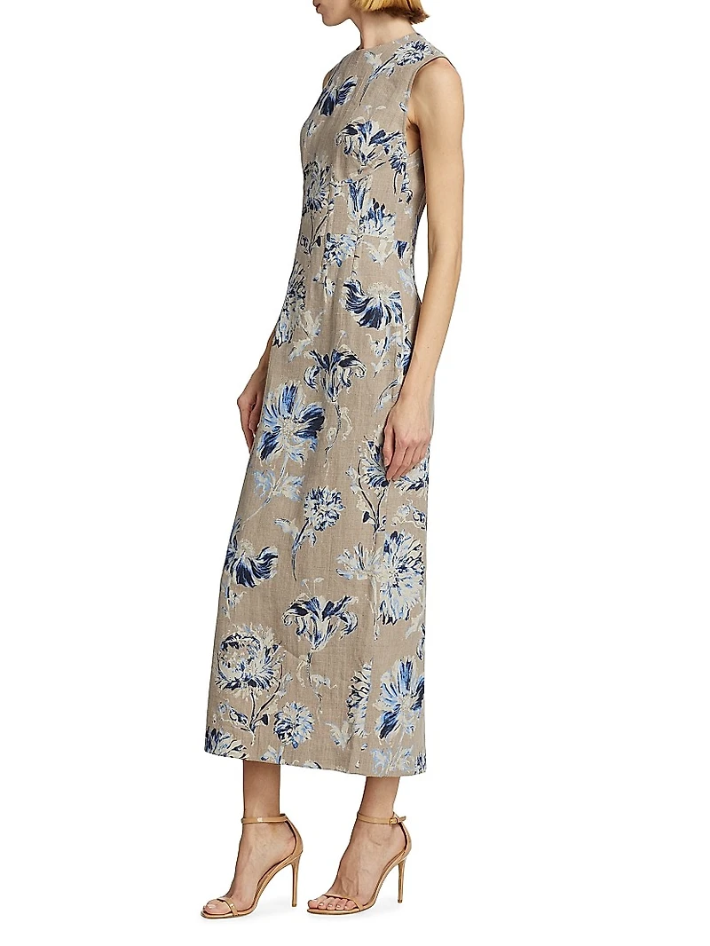 Seamed Linen Column Dress