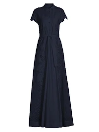 Guipure Lace Tie-Waist Shirtdress