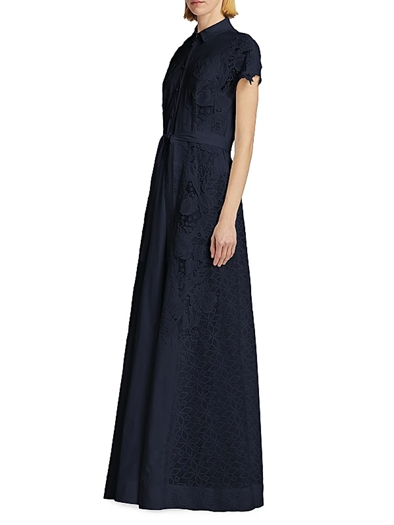 Guipure Lace Tie-Waist Shirtdress