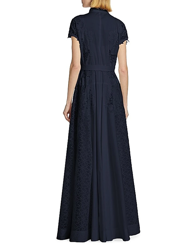 Guipure Lace Tie-Waist Shirtdress