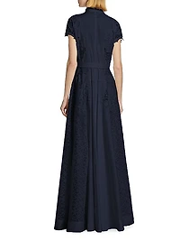 Guipure Lace Tie-Waist Shirtdress