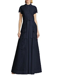 Guipure Lace Tie-Waist Shirtdress