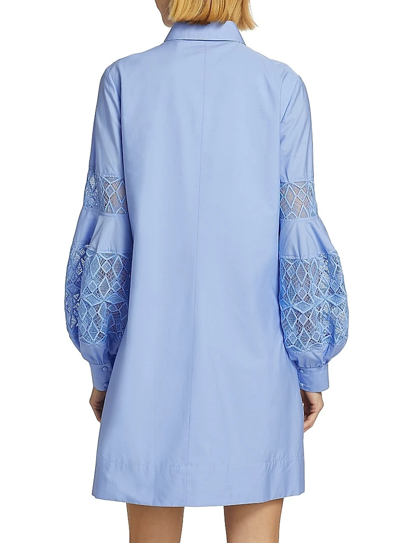 Lace-Trim Poplin Mini Shirtdress