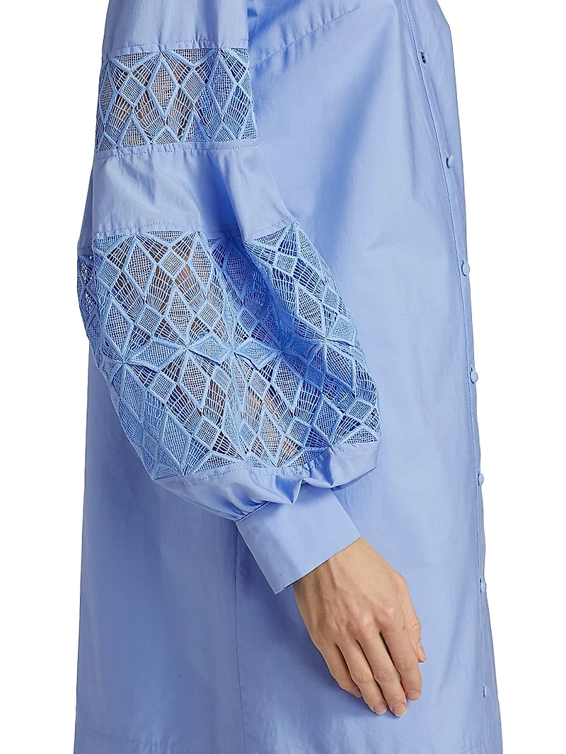 Lace-Trim Poplin Mini Shirtdress