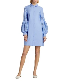 Lace-Trim Poplin Mini Shirtdress