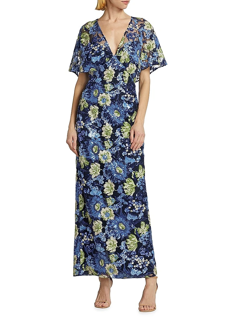 Embroidered Tulle Column Dress