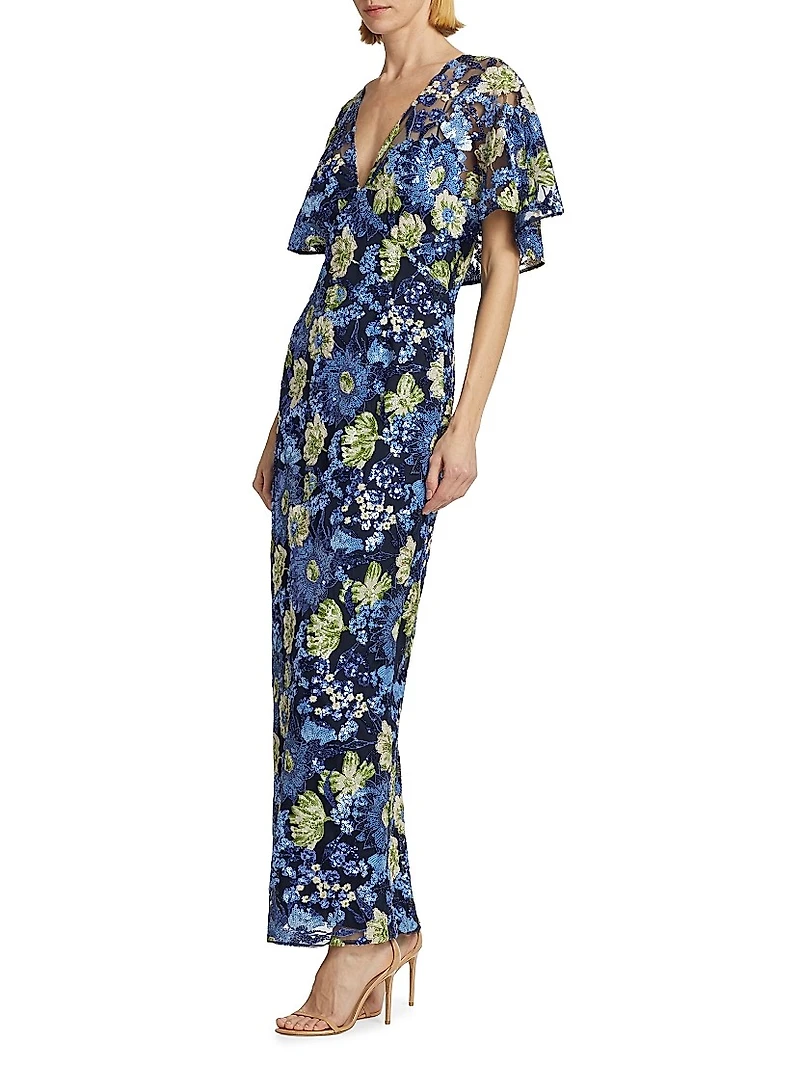 Embroidered Tulle Column Dress